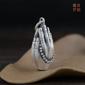 暹罗古韵泰银足银s990可做情侣款式佛手双手合十吊坠纯手工银钉链