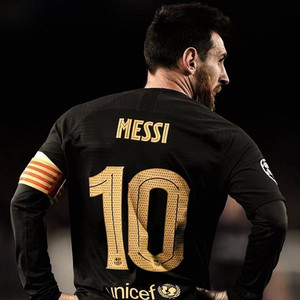 巴萨球衣20-21巴塞罗那客场球员版10号梅西黑金足球服cd4184-011