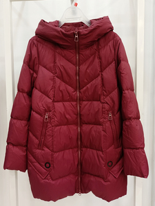 反季清仓冬季女装90白鸭绒中长款连帽加肥加大羽绒服专柜品牌折扣