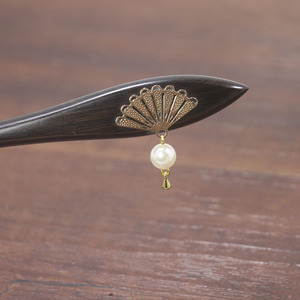 国风汉服手工珍珠流苏古装黑檀木发簪 古代簪子发饰盘发cos头饰
