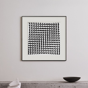 现代极简风格装饰画黑白几何抽象挂画工业风样板间玄关走道正方形