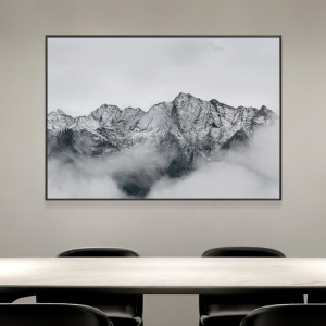 黑白新中式山水装饰画客厅办公室抽象风景单联巨幅大尺寸横版挂画