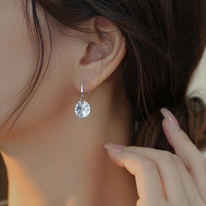 耳环女纯银 韩版简约时尚长款925银耳饰高级感单颗锆石防过敏耳坠