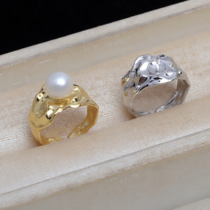 S925银异形开口戒指活口指环可调节指圈7-10珍珠配件空托5281