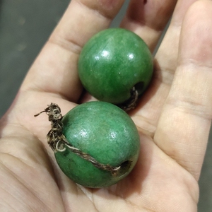 古玉老玉古董清代老翡翠橘皮纹30mm冒顶圆珠仿古翡翠干青翠阳绿