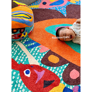 若奈艺术家限定｜麦大姐原创《彩虹耳朵》犀牛生活色彩儿童房地毯
