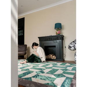 若奈参展作品“和平饭店”祖母绿大理石色织羊毛羊绒地毯客厅地垫