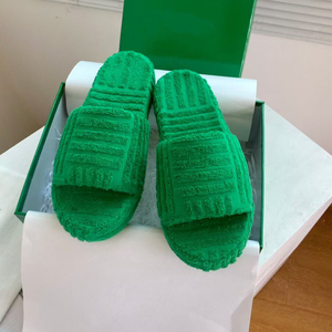 顶板 秋冬新款bv绿色毛巾拖鞋毛毛拖鞋男女厚底外穿一字拖平底潮