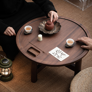 胡桃木小茶几圆桌矮桌子日式榻榻米小茶桌地台炕几家用实木飘窗桌