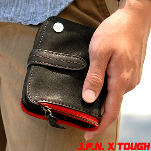 日本JPN X TOUGH进口名牌搭扣男士皮夹 零钱全皮短款拉链真皮钱包