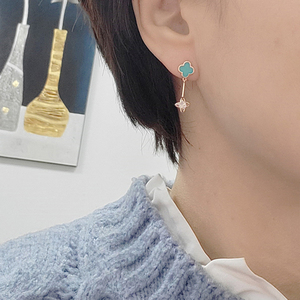韩国耳饰女装饰品代购四叶草水晶耳环银针耳钉高级感气质小众轻奢