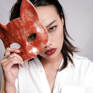 燕尾蝶女士半脸狐狸猫喵星人动物仿生面具年会舞台网红抖音万圣节