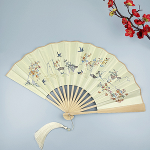 902人付款淘宝扇子折扇中国风9寸复古双面绢布孔府花
