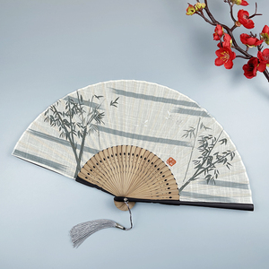 古风扇子折扇中国风汉服旗袍搭配夏季随身便携棉布折叠小竹骨扇子