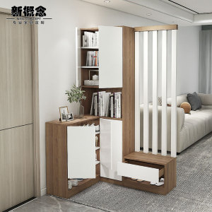 入户玄关柜隔断屏风 现代简约实木立柱 进门转角装饰置物鞋柜一体