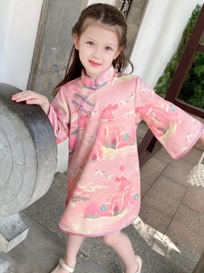 女童旗袍春秋款中国风儿童汉服女孩改良唐装外套宝宝长袖连衣裙