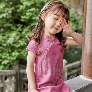 女童旗袍夏季薄款中国风儿童旗袍裙小女孩中式复古纯色唐装汉服潮