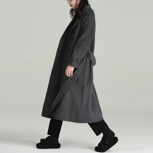 设计感赫本风大气手工羊毛双面尼大衣长款格子宽松大衣女秋冬新款