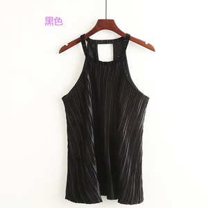 吊带金丝绒百褶女吊袋背心打底衫 性感漏肩无袖褶皱百搭上衣h/8-4