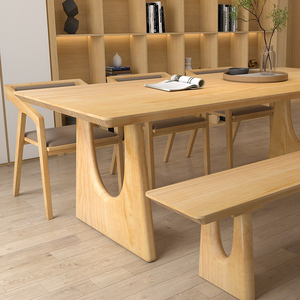 北欧实木书桌高级设计师长条桌客厅日式原木工作台阅读学习办公桌