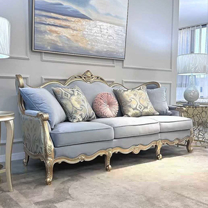 美式轻奢维也纳蓝色布艺三人位沙发张组合奢华客厅实木雕花家具