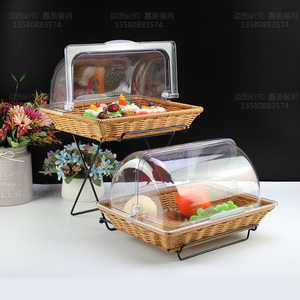 欧式自助餐双层藤编面包篮带盖水果甜品蛋糕点心筐摆台展示架铁架