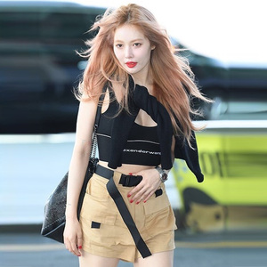 夏季新款金泫雅明星同款黑色小背心女修身吊带衫显瘦短款字母上衣