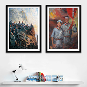 红军战士攻占腊子口装饰画红色革命题材主题餐厅有框画民俗馆壁画