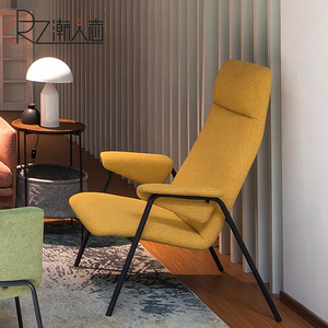 北欧高背休闲椅子现代简约棉麻单人椅设计师阳台客厅懒人沙发椅子
