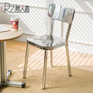 不锈钢椅子靠背金属椅铁艺餐桌椅家用网红户外洽谈接待休闲咖啡椅