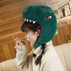 日韩ins可爱少女心搞怪小恐龙头套帽子冬天保暖拍照沙雕创意道具