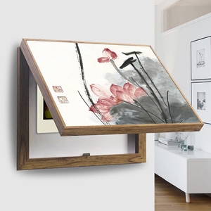 新中式电表箱装饰画客厅玄关配电箱开关盒遮挡挂画荷花电闸盒壁画