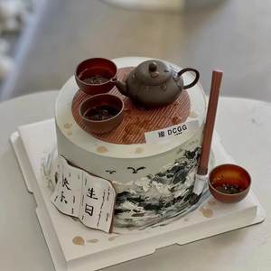 国风中式茶壶蛋糕装饰摆件家和万事兴茶师椅男士爸爸生日插件插牌