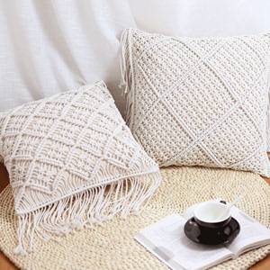 棉线棉绳手工编织流苏抱枕INS波西米亚靠枕 挂毯拍摄道具靠垫沙发
