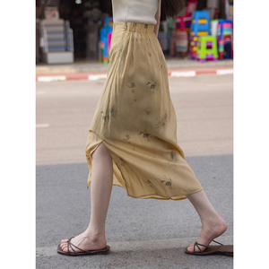 觅定新中式半身裙女夏国风裙子设计感小众长裙小个子直筒a字半裙