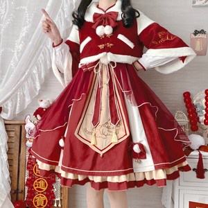 樱姬lolita原创设计正版瑞虎呈祥洛丽塔新年款lo裙过年长袖连衣裙