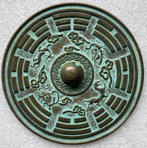 古玩杂项收藏仿古老铜镜四大神兽八卦铜镜工艺品摆件