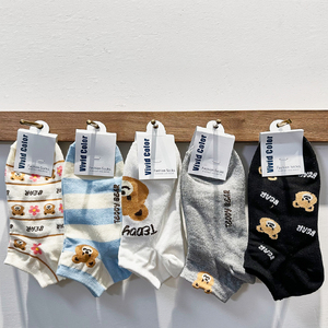 韩国进口VividColor女袜可爱图案防滑船袜手绘风小动物棉袜子