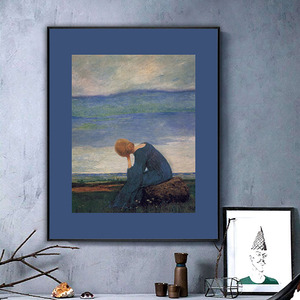 蓝色调法式轻奢抽象人物装饰画欧式复古怀旧风景高档小众艺术挂画