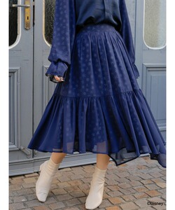 日本原单女式少女学生春夏款深蓝色雪花公主雪纺半身裙