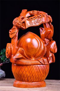 非洲花梨木雕寿桃果篮摆件实木福满堂寿礼长辈祝贺拜寿工艺品装饰