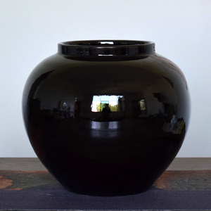 手工陶瓷水培花瓶酒店客厅电视柜玄关桌面摆件干枝花器哑光黑色罐