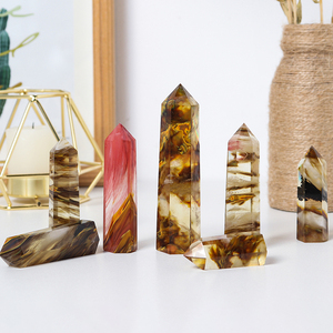 人造虎皮熔炼水晶单尖柱家居玄关客厅桌面装饰品摆件鱼缸造景石柱