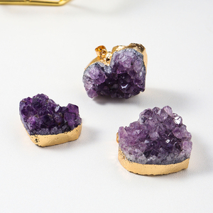 天然乌拉圭紫水晶簇爱心金银包边女式吊坠紫晶块心形项链挂件饰品
