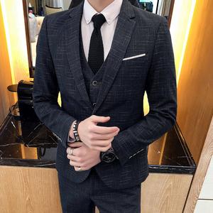 西服套装男士三件套韩版青年帅气英伦风修身西装伴郎新郎结婚礼服
