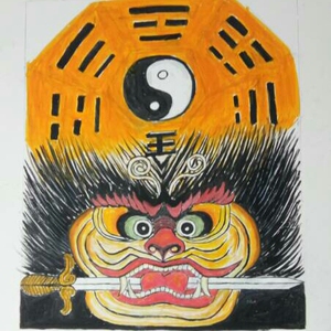 辟邪吞口门神墙绘 纯手工绘画 上门手绘涂鸦彩绘壁画