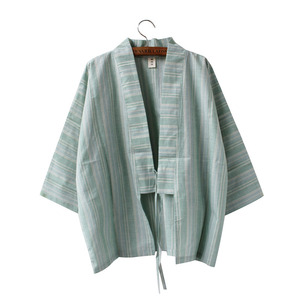袁落落/女装 日式和风改良纯棉条纹宽松系带和服开衫外套羽织夏薄