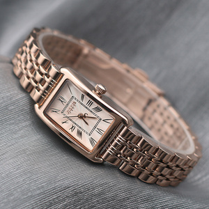 时尚新品聚利时复古罗马数字女士方形手表钢带商务手链石英腕表