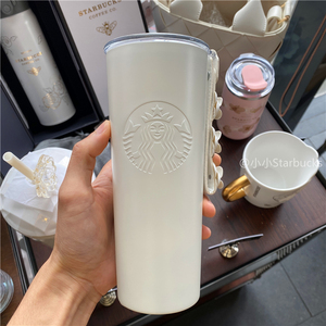 星巴克杯子2022白色山茶花不锈钢随行杯保温杯咖啡杯桌面水杯简约