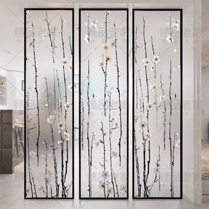 定制现代新中式装饰钢化艺术玻璃磨砂透明雕花隔断墙屏风客厅玄关